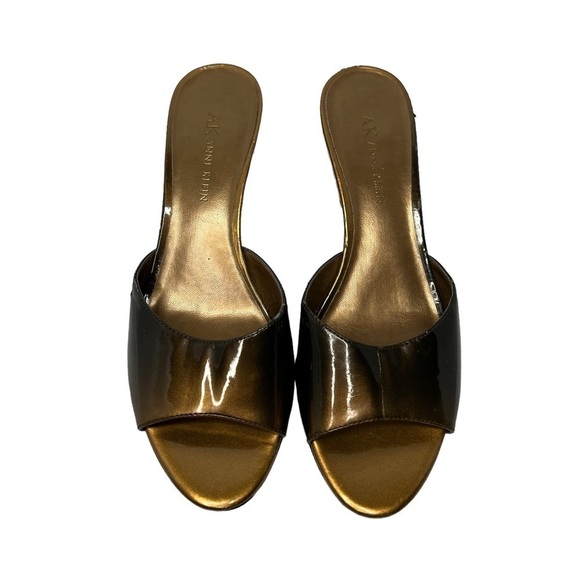 AK ANNE KLEIN Akhoola Patent Leather Wicker Wedge Slide Sandals Size 7.5 - Picture 2 of 16